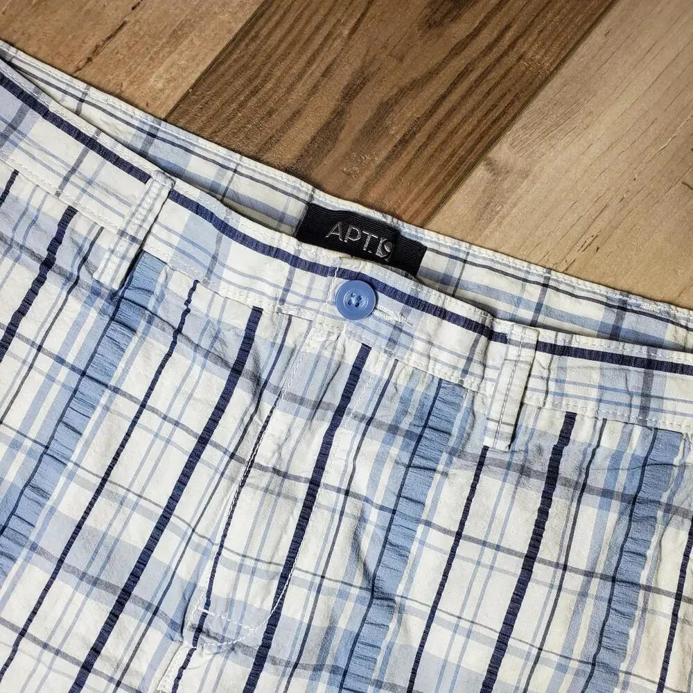 Apt. 9 Men's 100% Cotton Casual Blue and White Plaid Shorts Size 40 - Picture 8 of 12